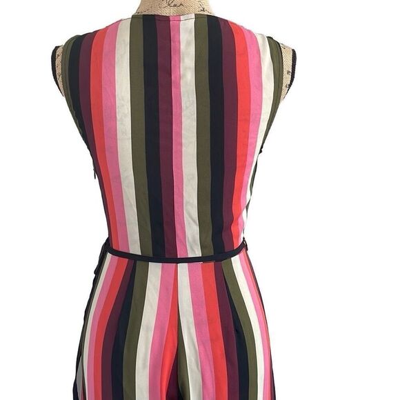 EUC ASOS Multicolor Stripe Crossfront Lowcut V Capri Jumpsuit - Size 2 - Picture 10 of 14